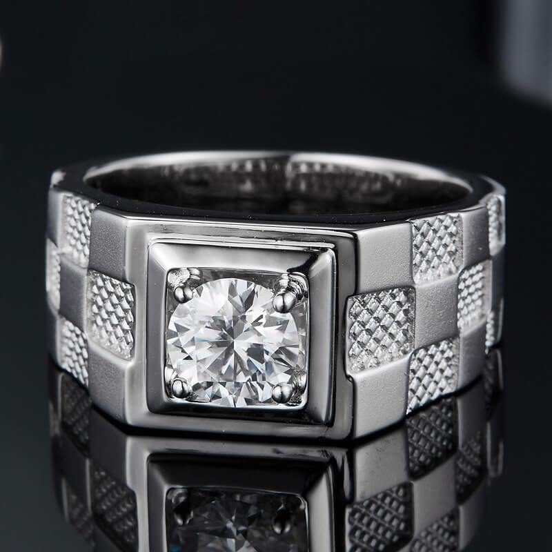 Moissanite Four Prong Sterling Silver Wedding Ring For Men - Image 3