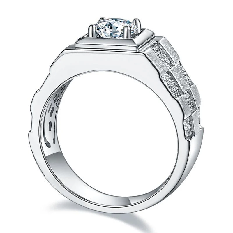 Moissanite Four Prong Sterling Silver Wedding Ring For Men - Image 5