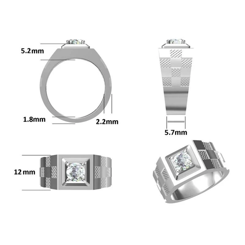 Moissanite Four Prong Sterling Silver Wedding Ring For Men - Image 7