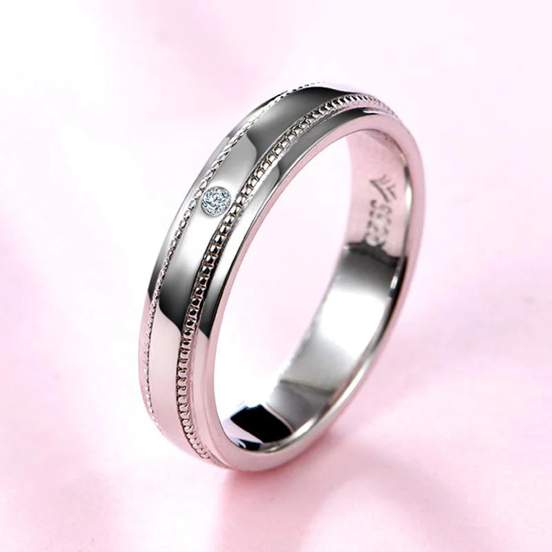 Moissanite Petite Milgrain Sterling Silver Wedding Band Ring - Image 3