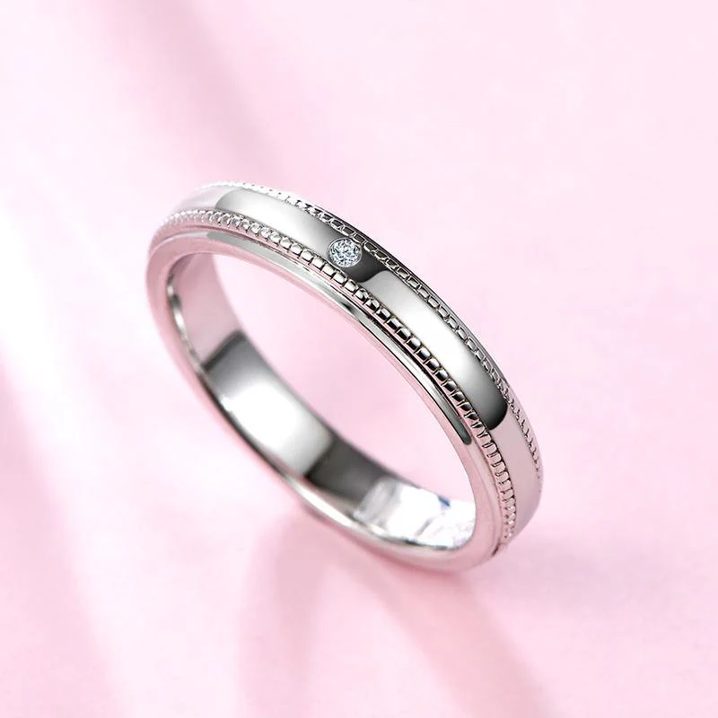 Moissanite Petite Milgrain Sterling Silver Wedding Band Ring - Image 4