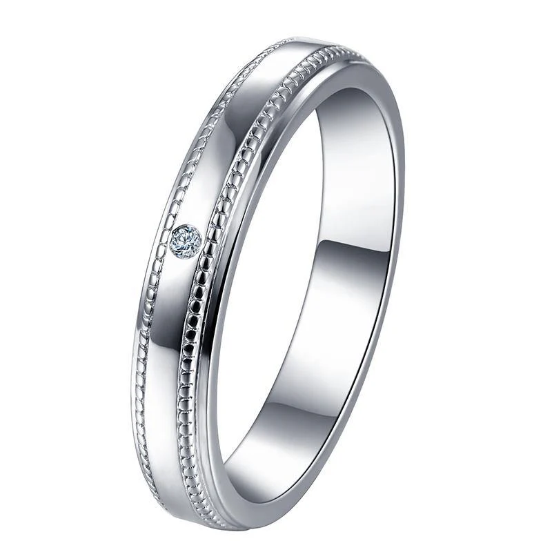 Moissanite Petite Milgrain Sterling Silver Wedding Band Ring - Image 5