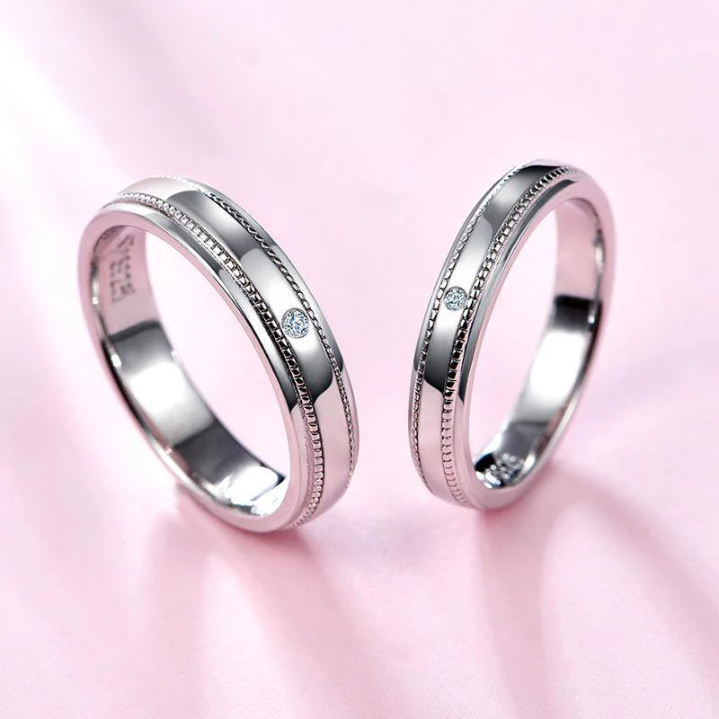 Moissanite Petite Milgrain Sterling Silver Wedding Band Ring - Image 6