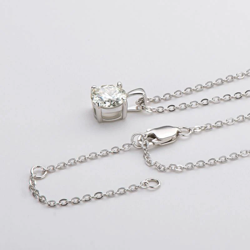 Classic Solitaire Round Moissanite Four Prong Sterling Silver Necklace Pendant - Image 4