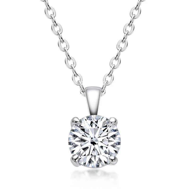 Classic Solitaire Round Moissanite Four Prong Sterling Silver Necklace Pendant - Image 5