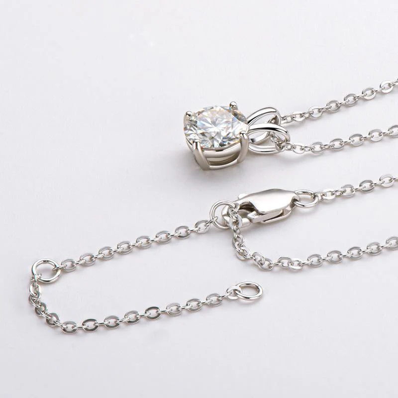 Solitaire Round Moissanite Four Prong Sterling Silver Necklace Pendant - Image 6