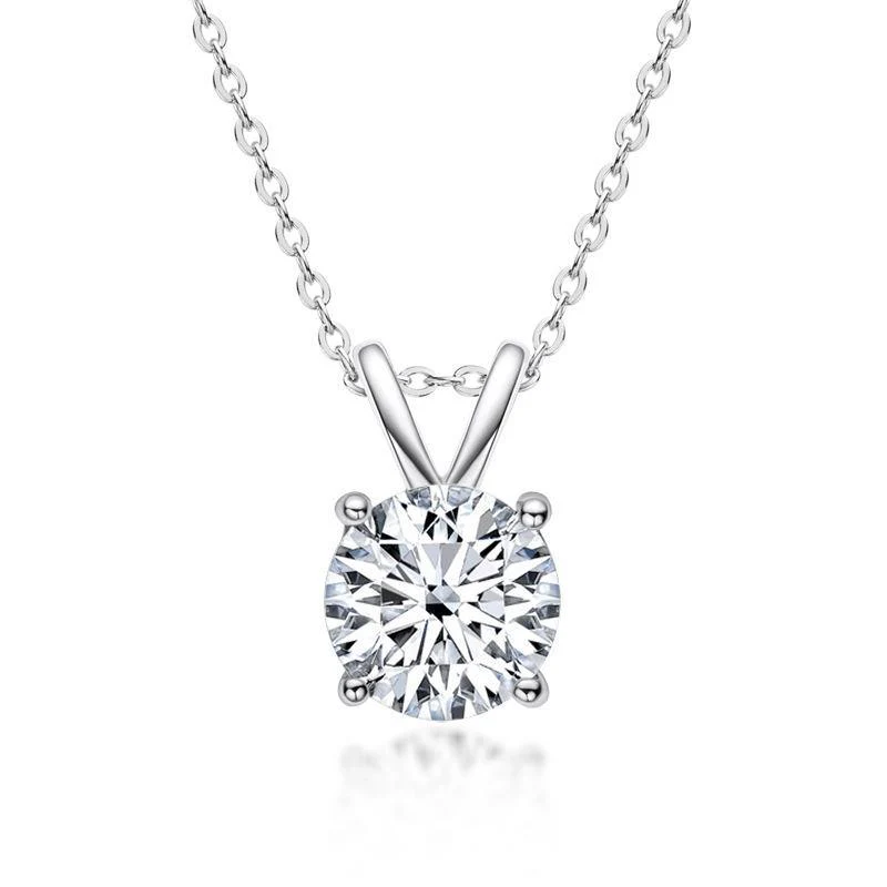 Solitaire Round Moissanite Four Prong Sterling Silver Necklace Pendant - Image 8