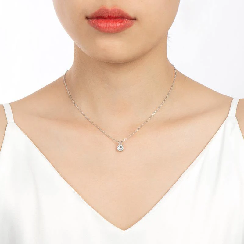 Solitaire Round Moissanite Four Prong Sterling Silver Necklace Pendant - Image 9