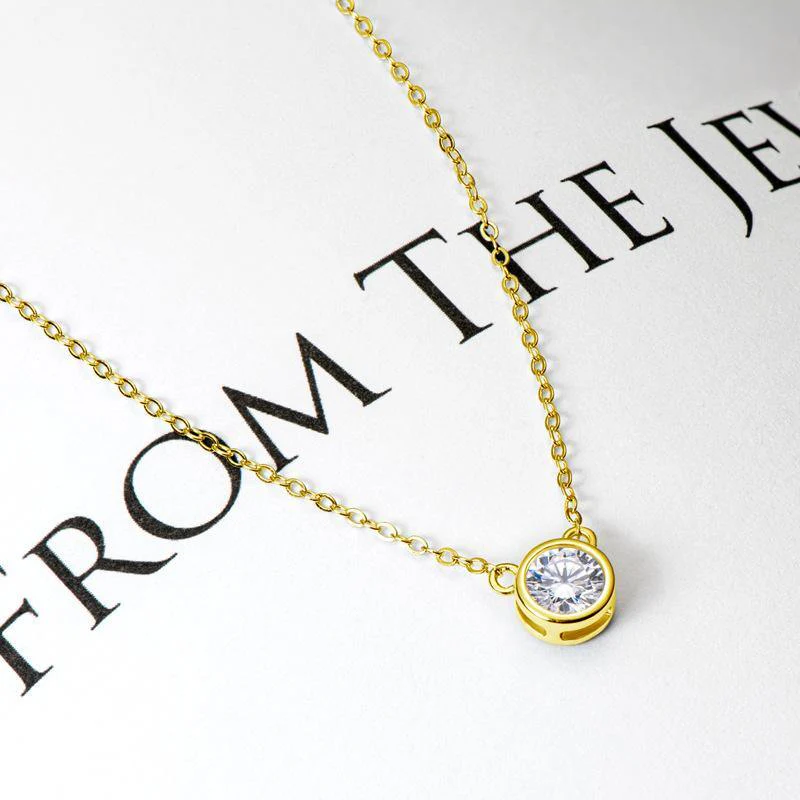 Solitaire Round Moissanite Bezel Sterling Silver Necklace Pendant - Image 4