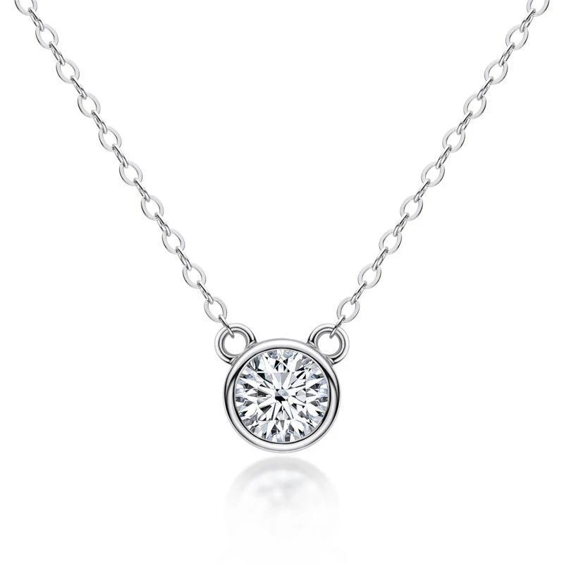 Solitaire Round Moissanite Bezel Sterling Silver Necklace Pendant - Image 5