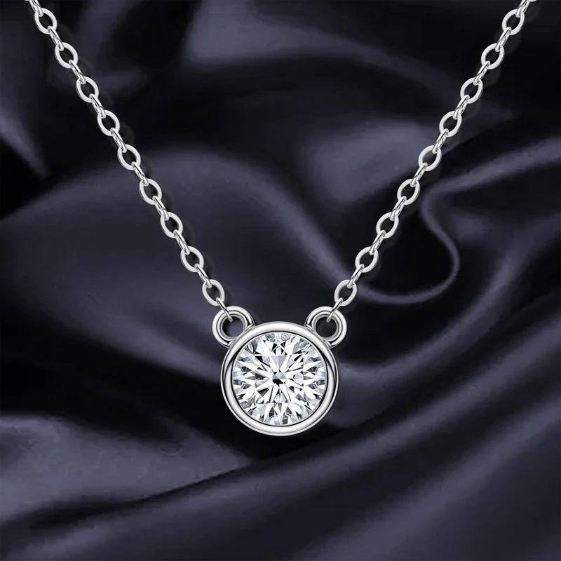 Solitaire Round Moissanite Bezel Sterling Silver Necklace Pendant - Image 6