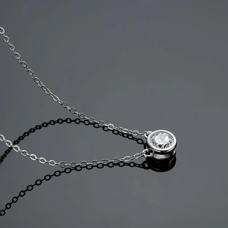 Solitaire Round Moissanite Bezel Sterling Silver Necklace Pendant - Image 7