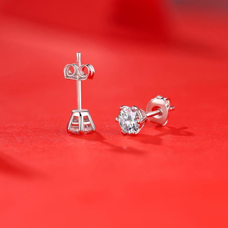 Classic Six-Claw Moissanite Stud Earrings In Sterling Silver - Image 3