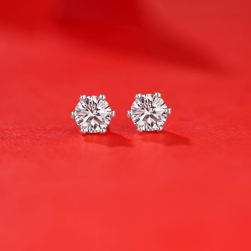 Classic Six-Claw Moissanite Stud Earrings In Sterling Silver - Image 4