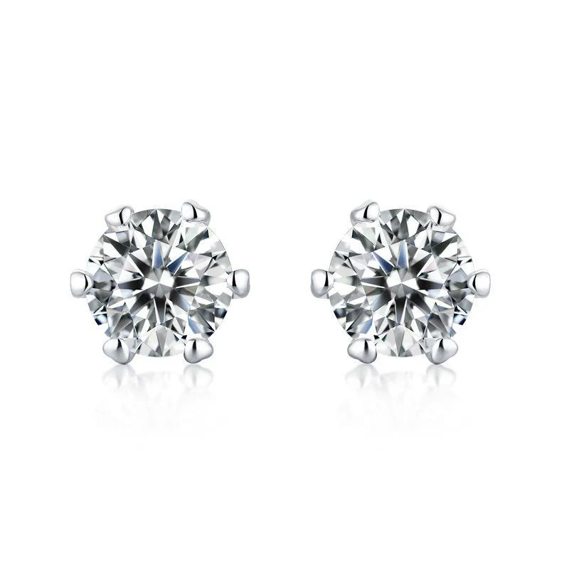 Classic Six-Claw Moissanite Stud Earrings In Sterling Silver - Image 5