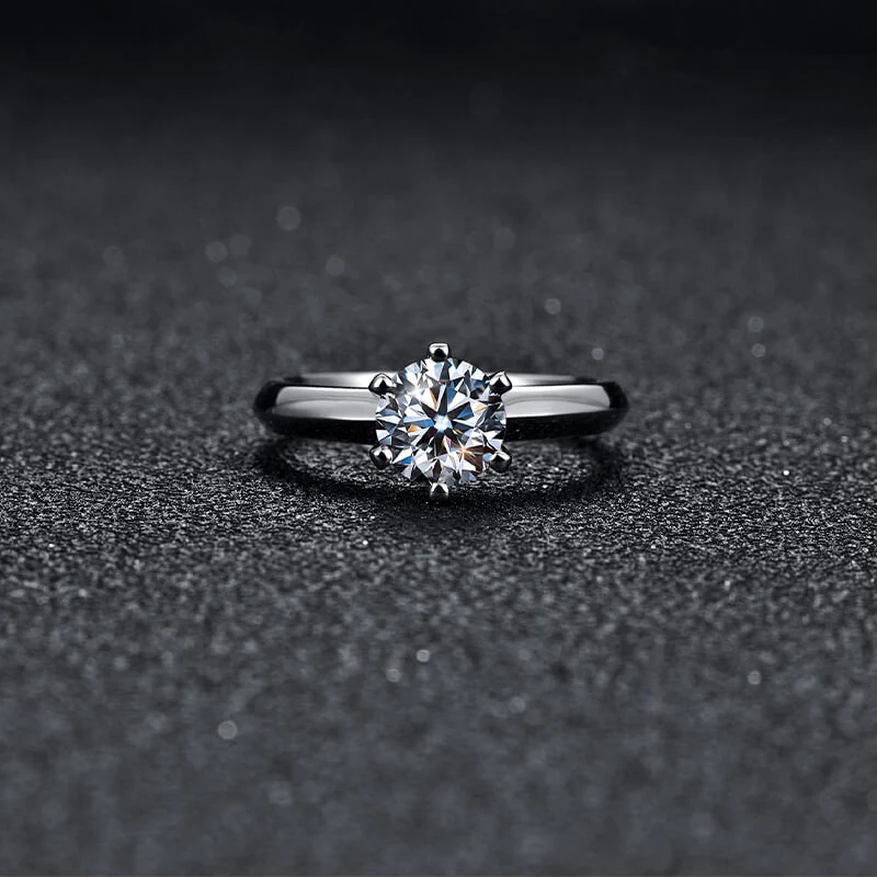 Classic Solitaire Moissanite Six-Prong Sterling Silver Engagement Ring - Image 8