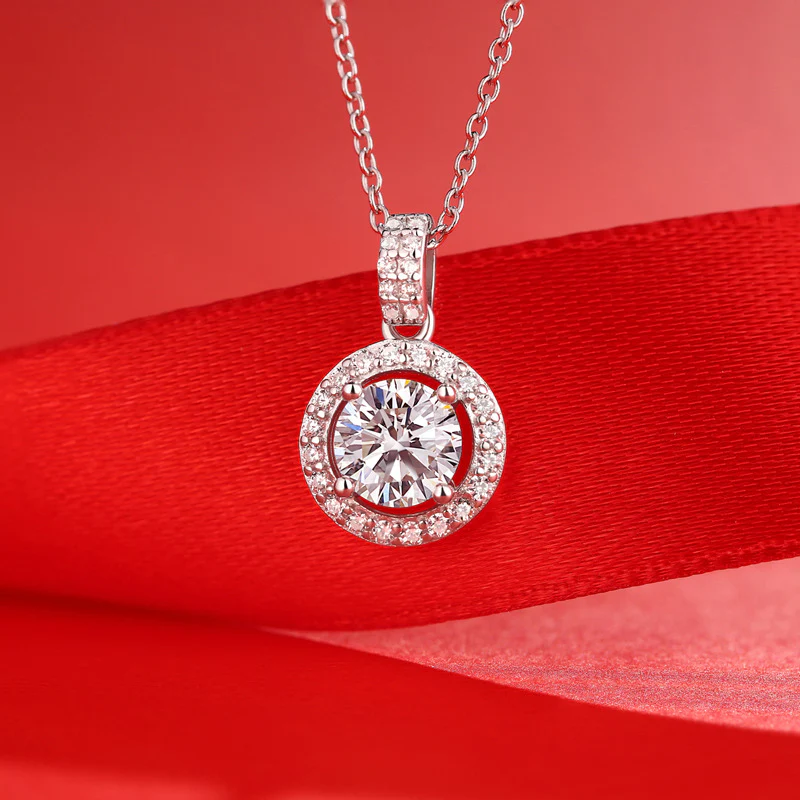 Halo Moissanite Dreams Come True Sterling Silver Necklace - Image 4