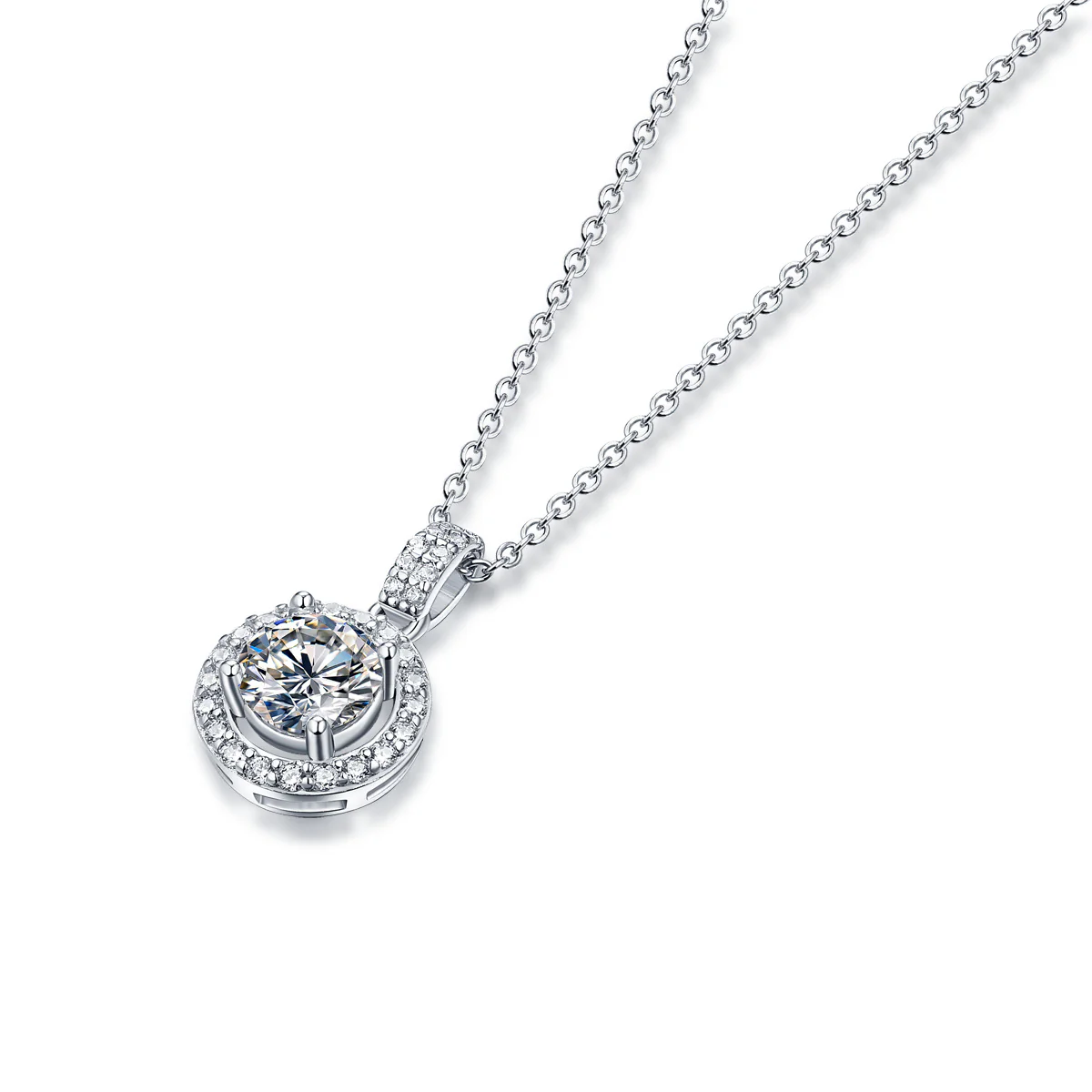 Halo Moissanite Dreams Come True Sterling Silver Necklace - Image 5