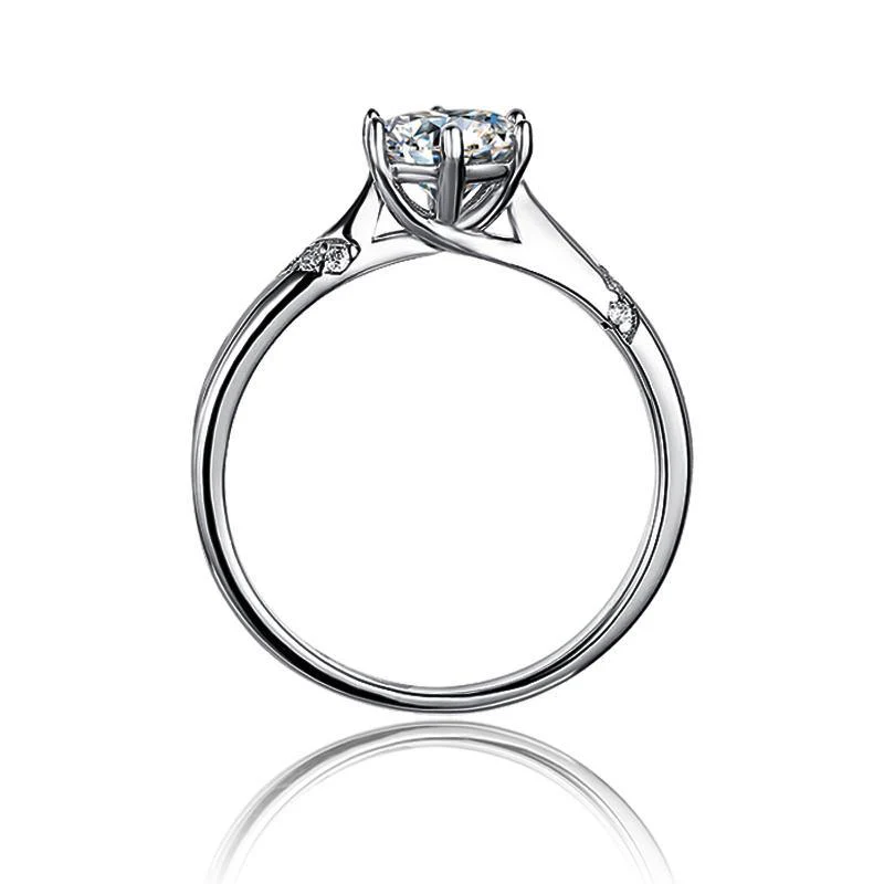 Fashion Round Moissanite Six Prong Side Stone Engagement Ring - Image 11
