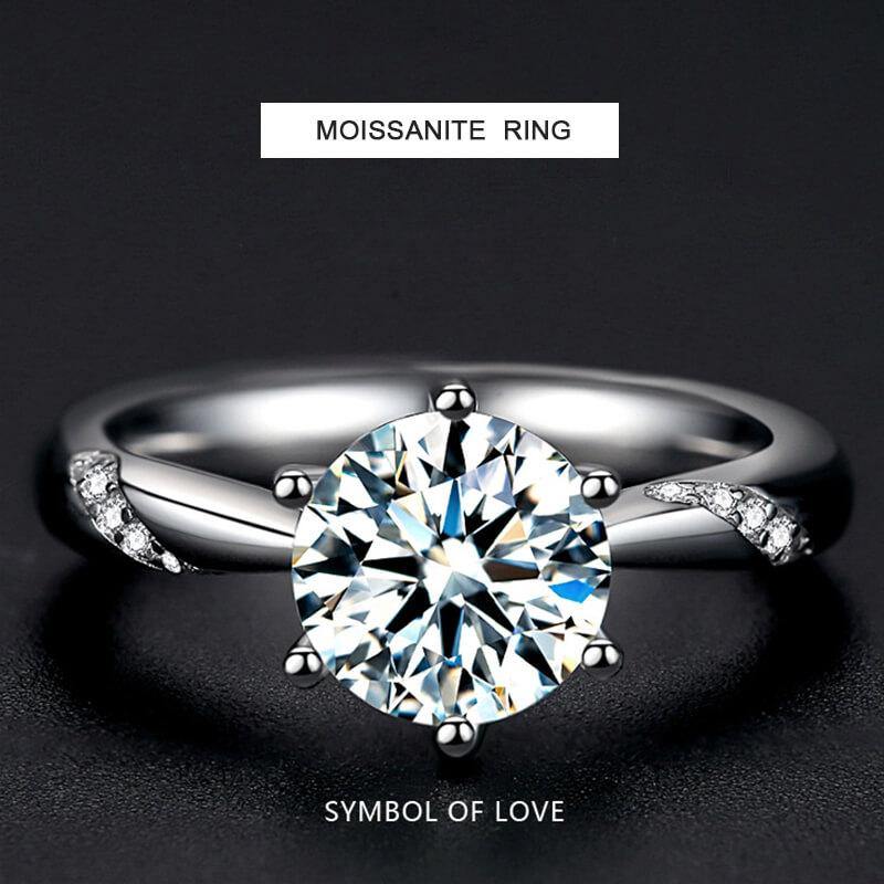 Fashion Round Moissanite Six Prong Side Stone Engagement Ring - Image 3
