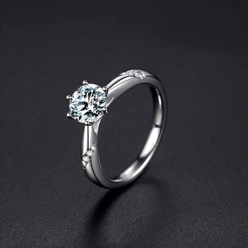 Fashion Round Moissanite Six Prong Side Stone Engagement Ring - Image 4