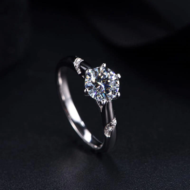 Fashion Round Moissanite Six Prong Side Stone Engagement Ring - Image 5