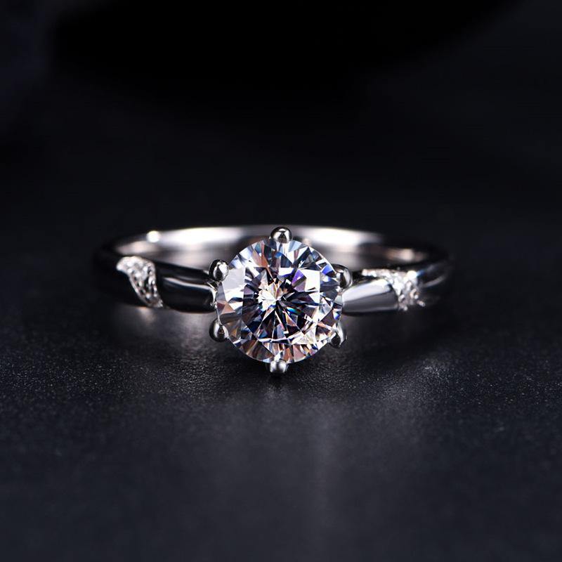 Fashion Round Moissanite Six Prong Side Stone Engagement Ring - Image 6