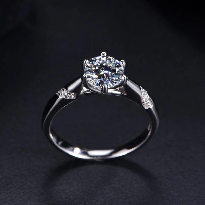 Fashion Round Moissanite Six Prong Side Stone Engagement Ring - Image 7