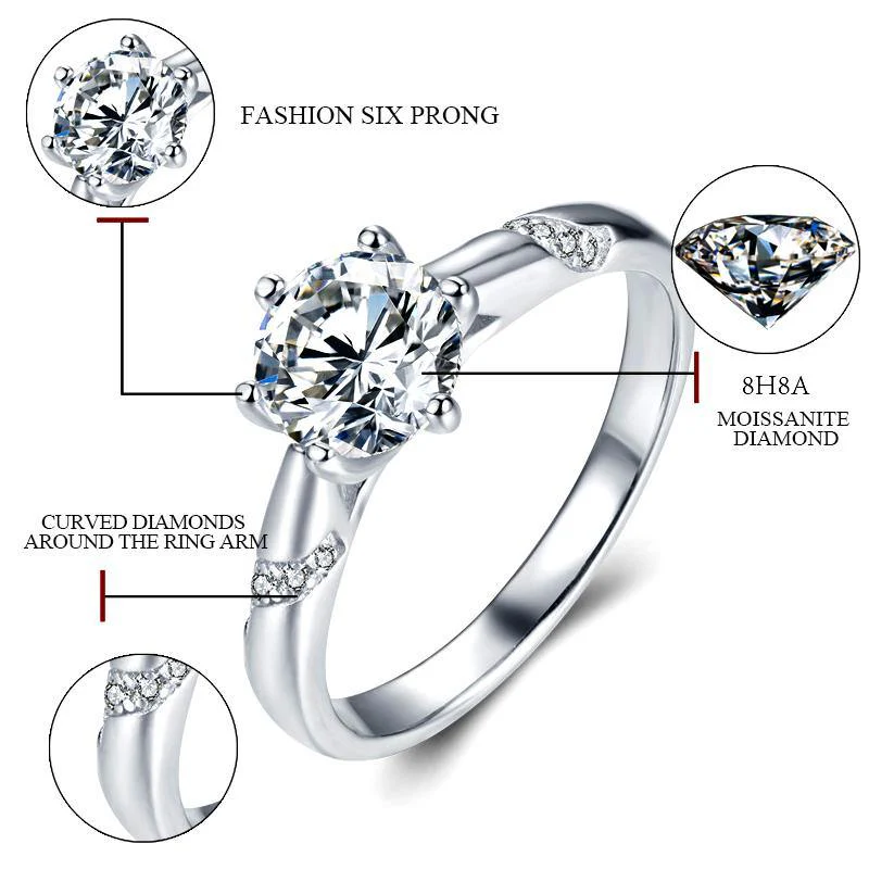 Fashion Round Moissanite Six Prong Side Stone Engagement Ring - Image 8