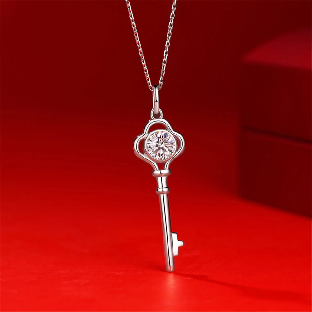 Moissanite Series Key Of The Heart Sterling Silver Necklace - Image 3