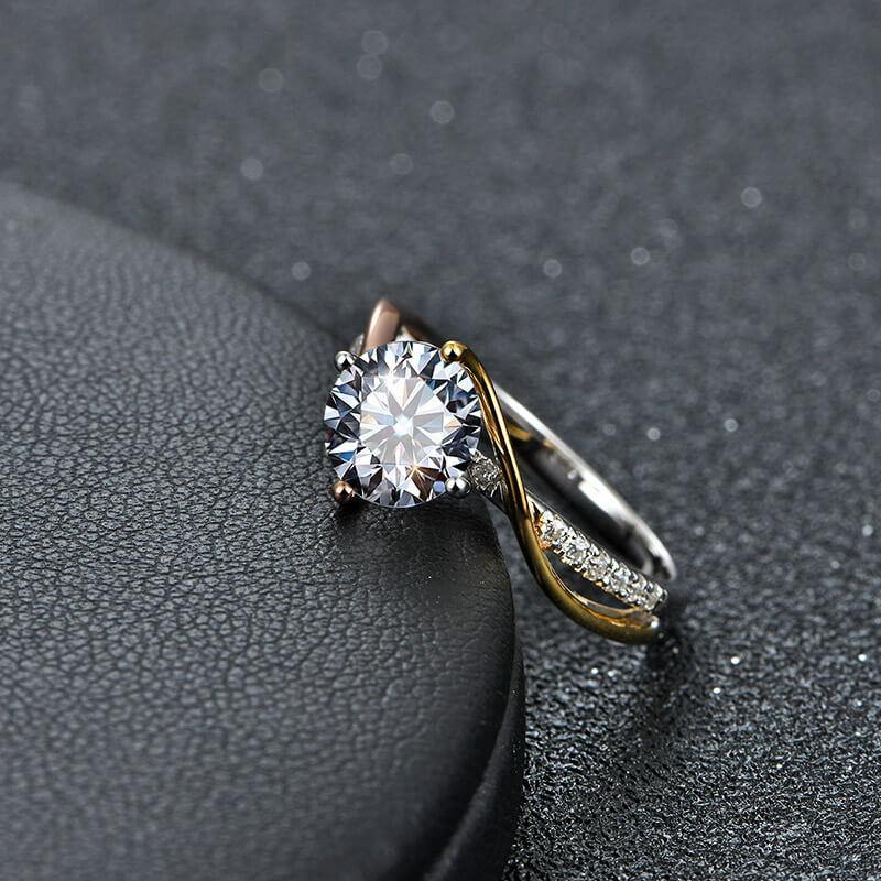 Moissanite Luxury Three Tone Pave Sterling Silver Ring - Image 3