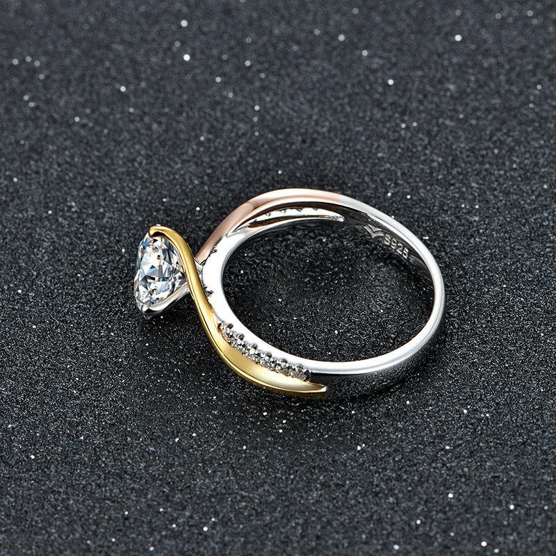 Moissanite Luxury Three Tone Pave Sterling Silver Ring - Image 5