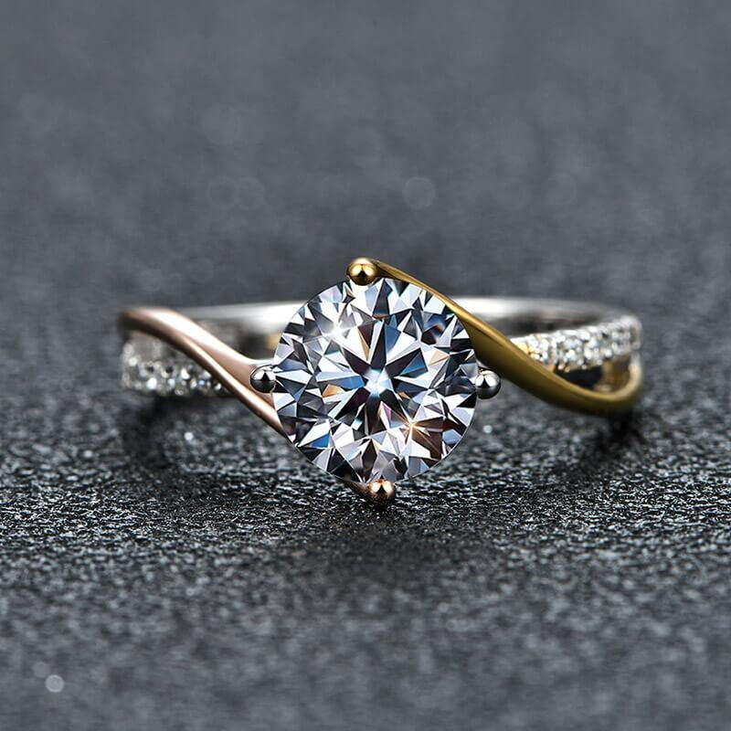 Moissanite Luxury Three Tone Pave Sterling Silver Ring - Image 6