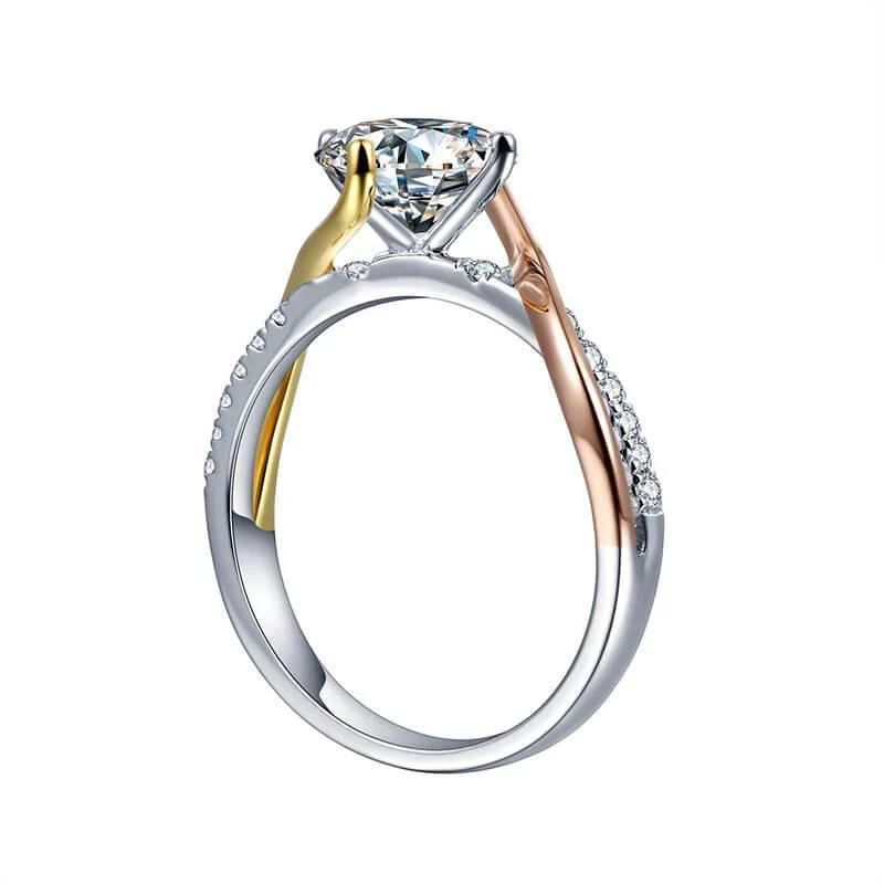 Moissanite Luxury Three Tone Pave Sterling Silver Ring - Image 7