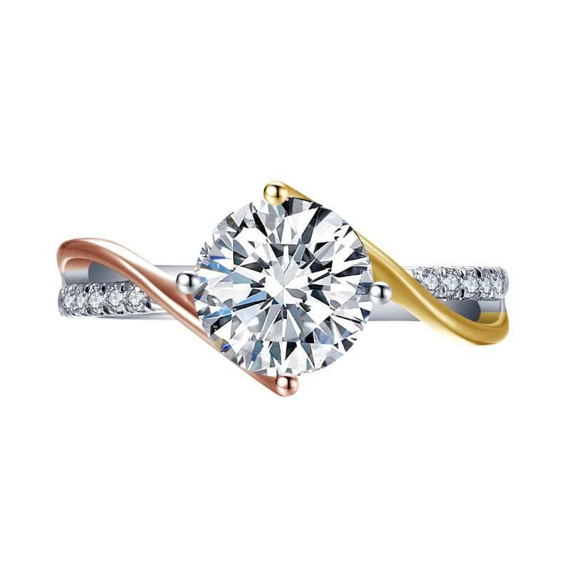 Moissanite Luxury Three Tone Pave Sterling Silver Ring - Image 9