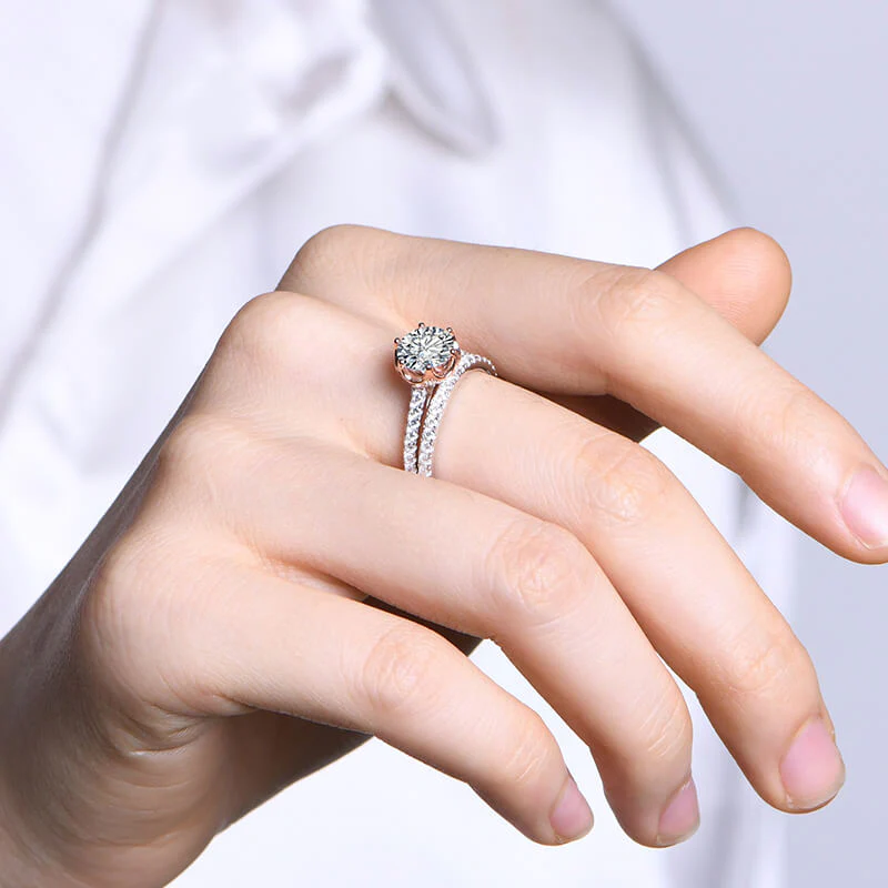 Moissanite Luxury Two Tone Torch Pave Sterling Silver Ring - Image 12