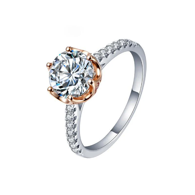 Moissanite Luxury Two Tone Torch Pave Sterling Silver Ring - Image 3