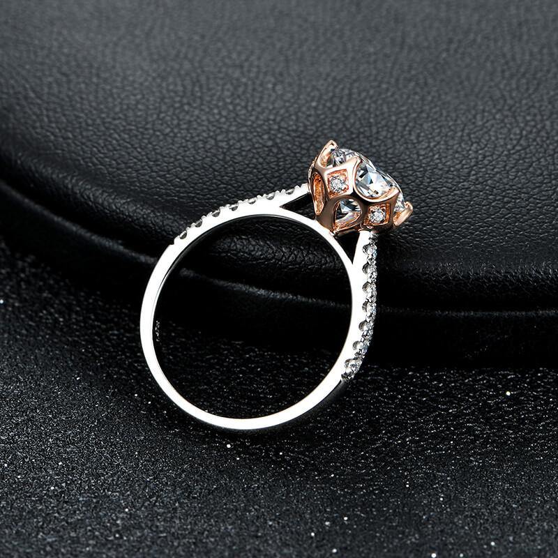 Moissanite Luxury Two Tone Torch Pave Sterling Silver Ring - Image 4