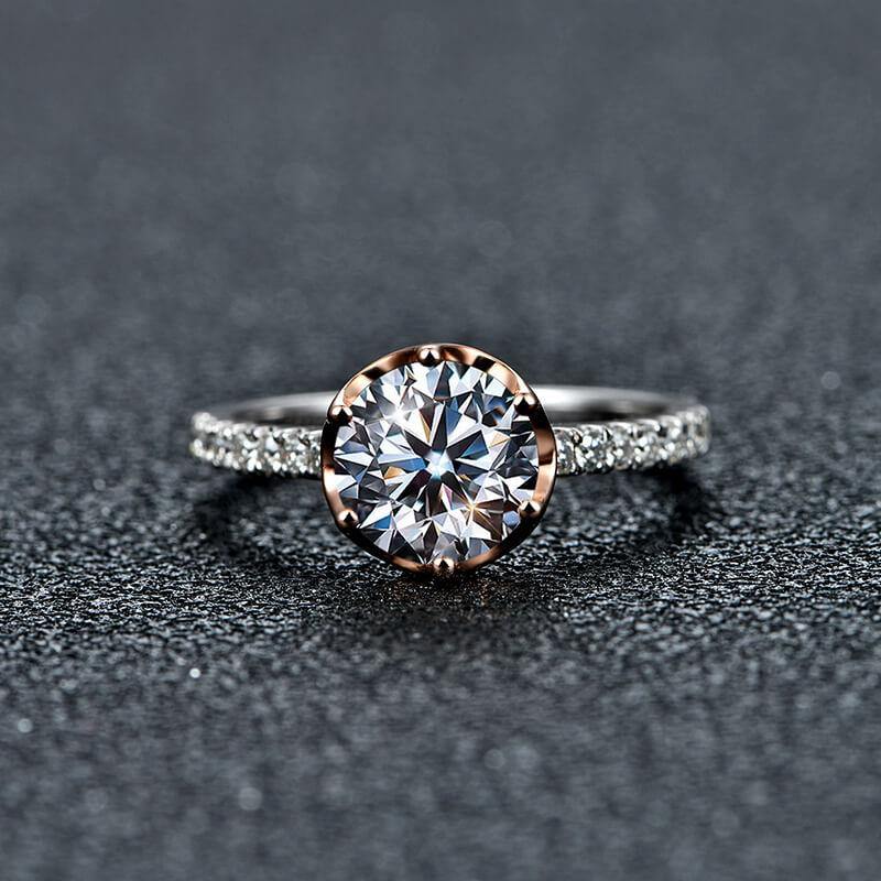 Moissanite Luxury Two Tone Torch Pave Sterling Silver Ring - Image 8