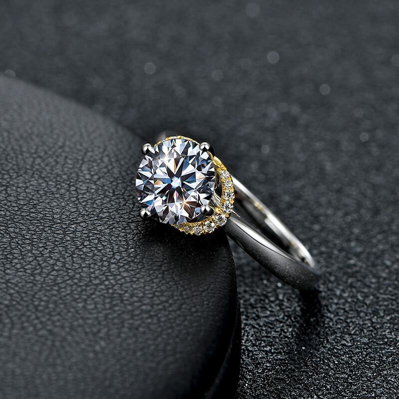 Moissanite Luxury Two Tone Halo Sterling Silver Ring - Image 3