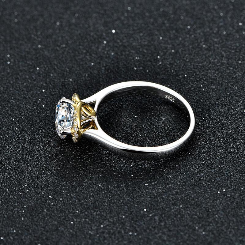 Moissanite Luxury Two Tone Halo Sterling Silver Ring - Image 5