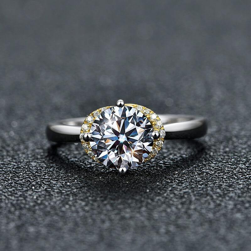 Moissanite Luxury Two Tone Halo Sterling Silver Ring - Image 6