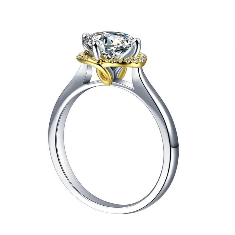 Moissanite Luxury Two Tone Halo Sterling Silver Ring - Image 7