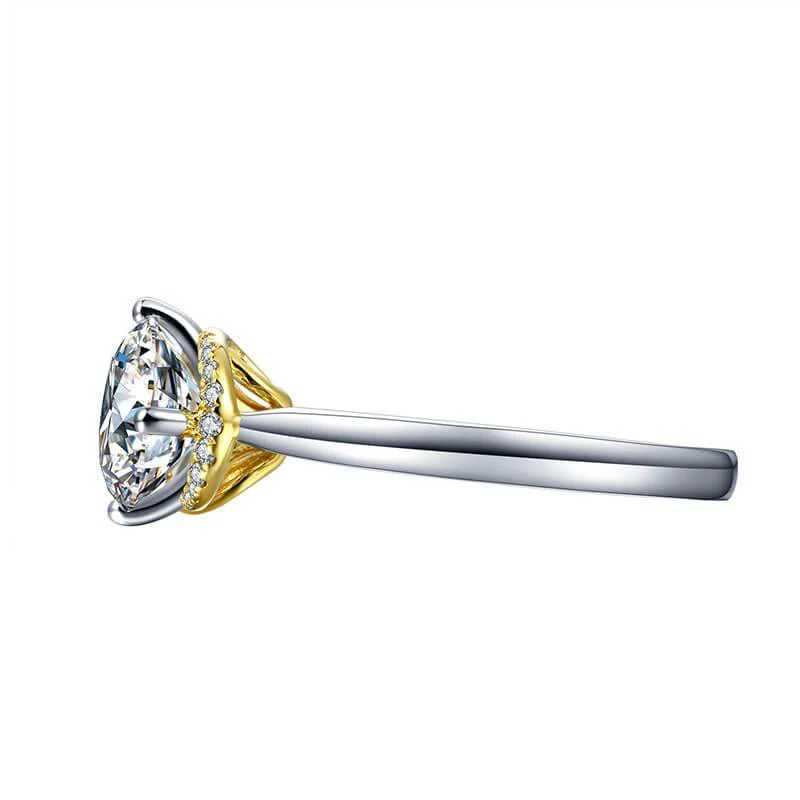 Moissanite Luxury Two Tone Halo Sterling Silver Ring - Image 9