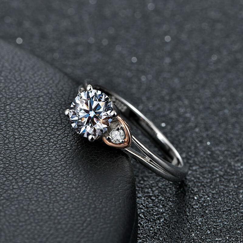 Three Stone Moissanite Two Tone Sterling Silver Ring - Image 3