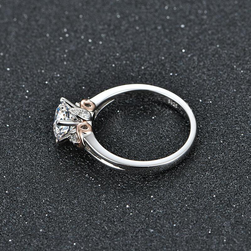 Three Stone Moissanite Two Tone Sterling Silver Ring - Image 5
