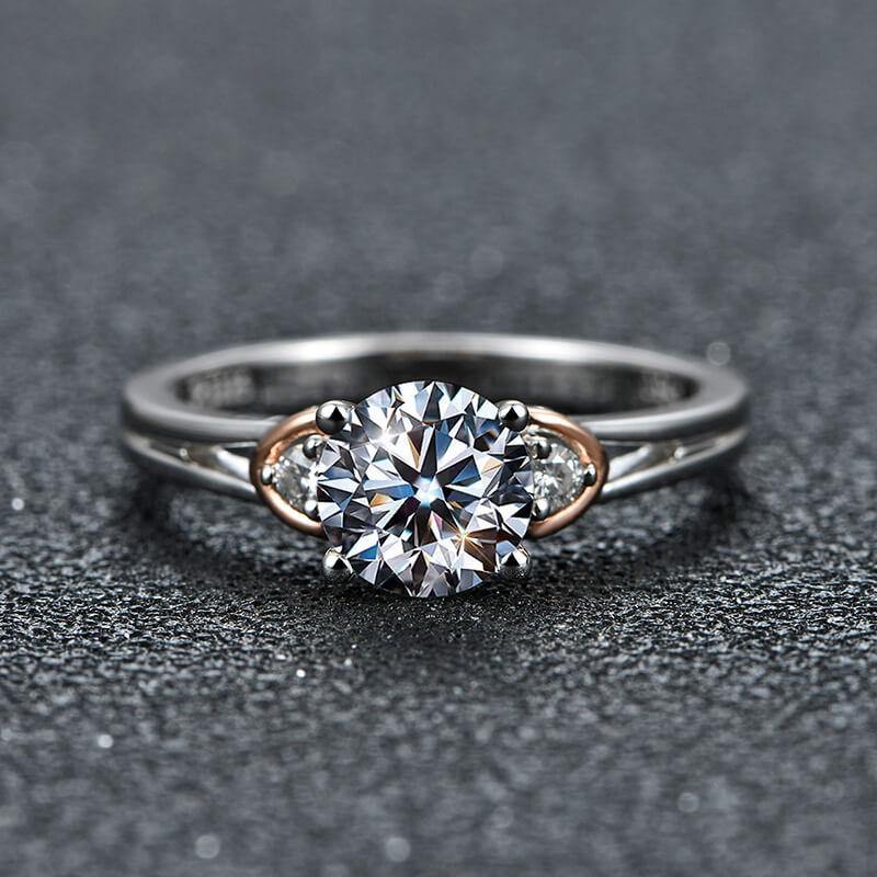 Three Stone Moissanite Two Tone Sterling Silver Ring - Image 6