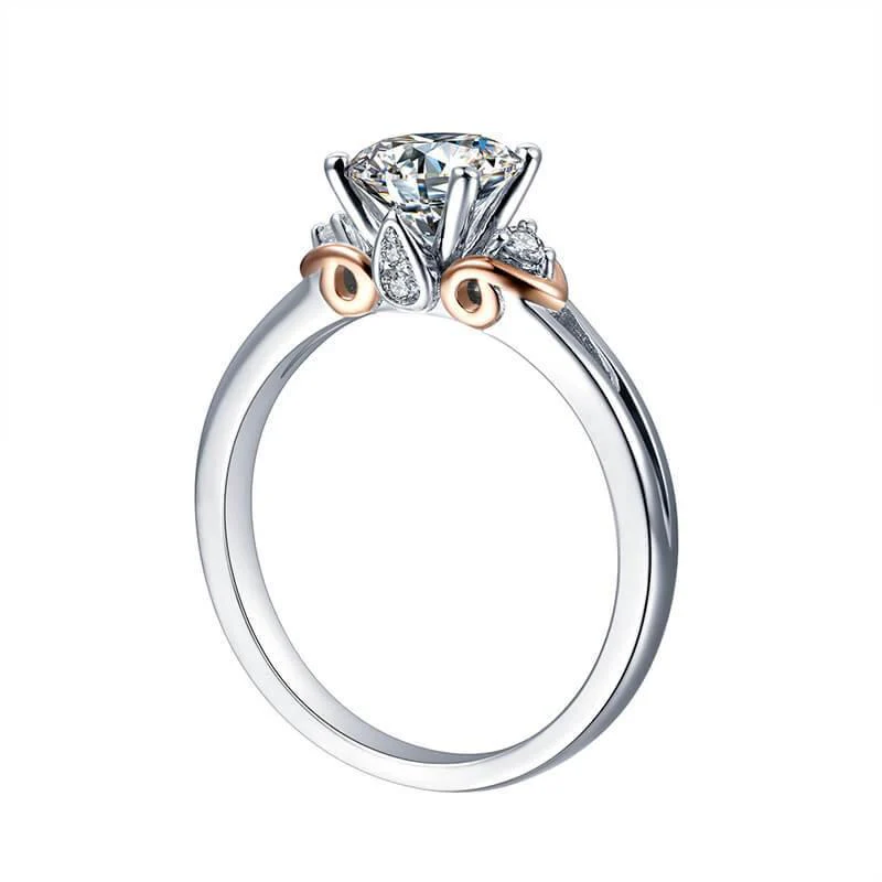 Three Stone Moissanite Two Tone Sterling Silver Ring - Image 7
