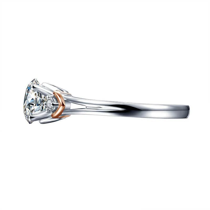 Three Stone Moissanite Two Tone Sterling Silver Ring - Image 9