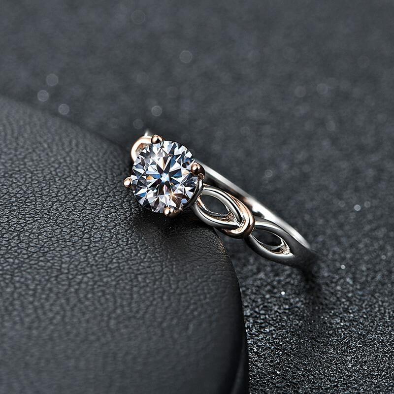 Solitaire Moissanite Two Tone Twisted Sterling Silver Ring - Image 3